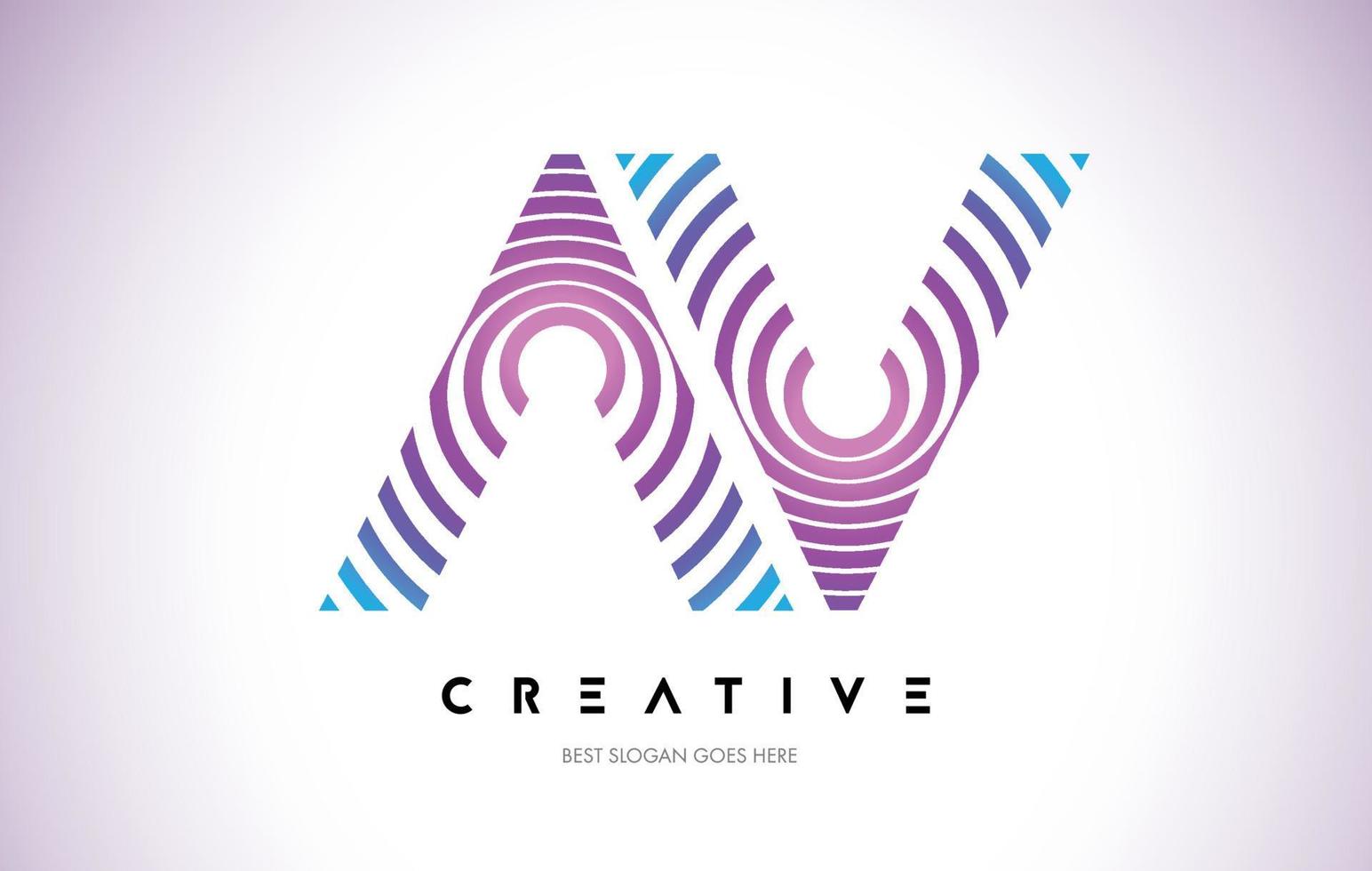 AV Lines Warp Logo Design. Letter Icon Made with Purple Circular Lines. vector