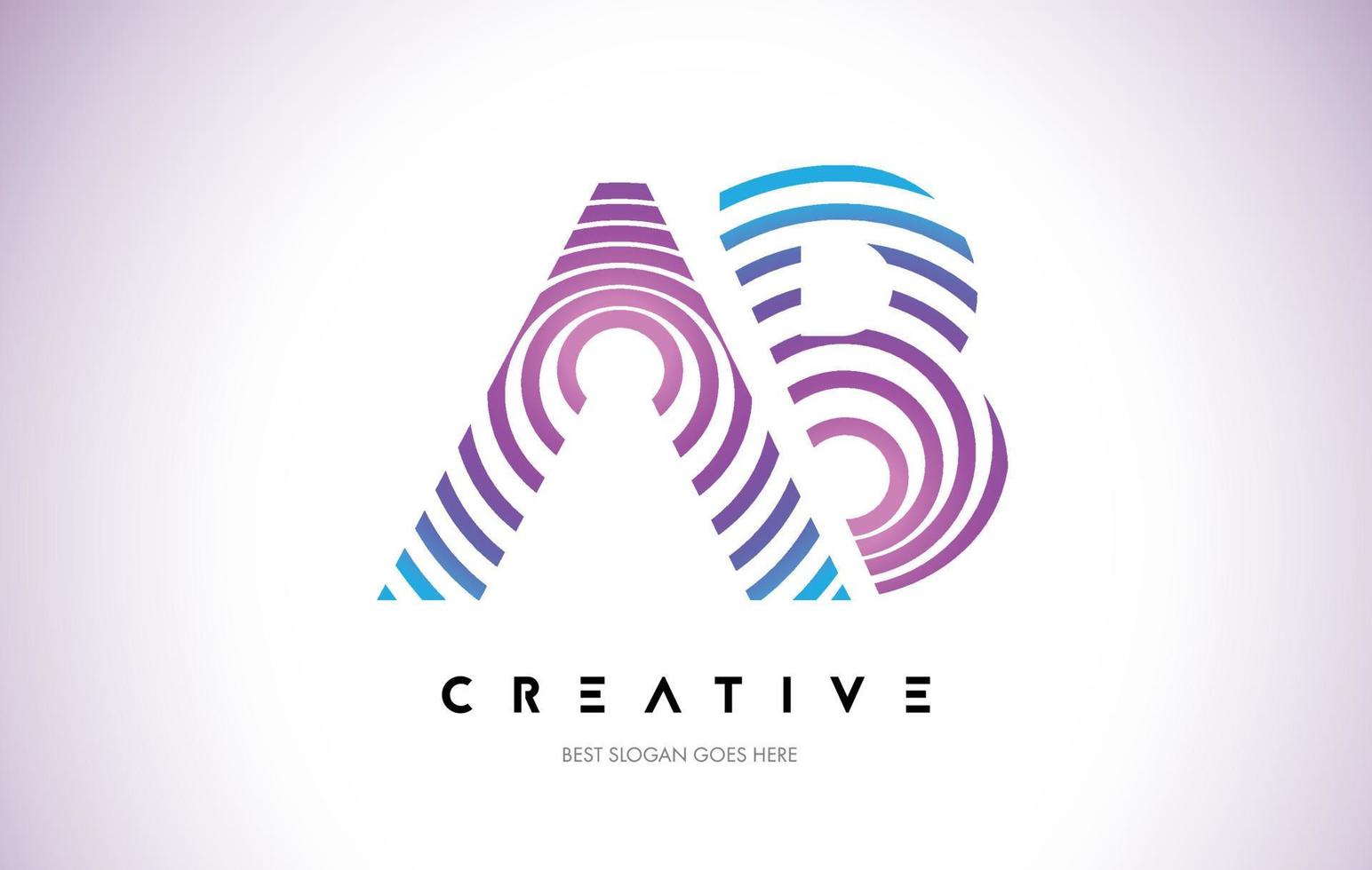 AB Lines Warp Logo Design. Letter Icon Made with Purple Circular Lines. vector