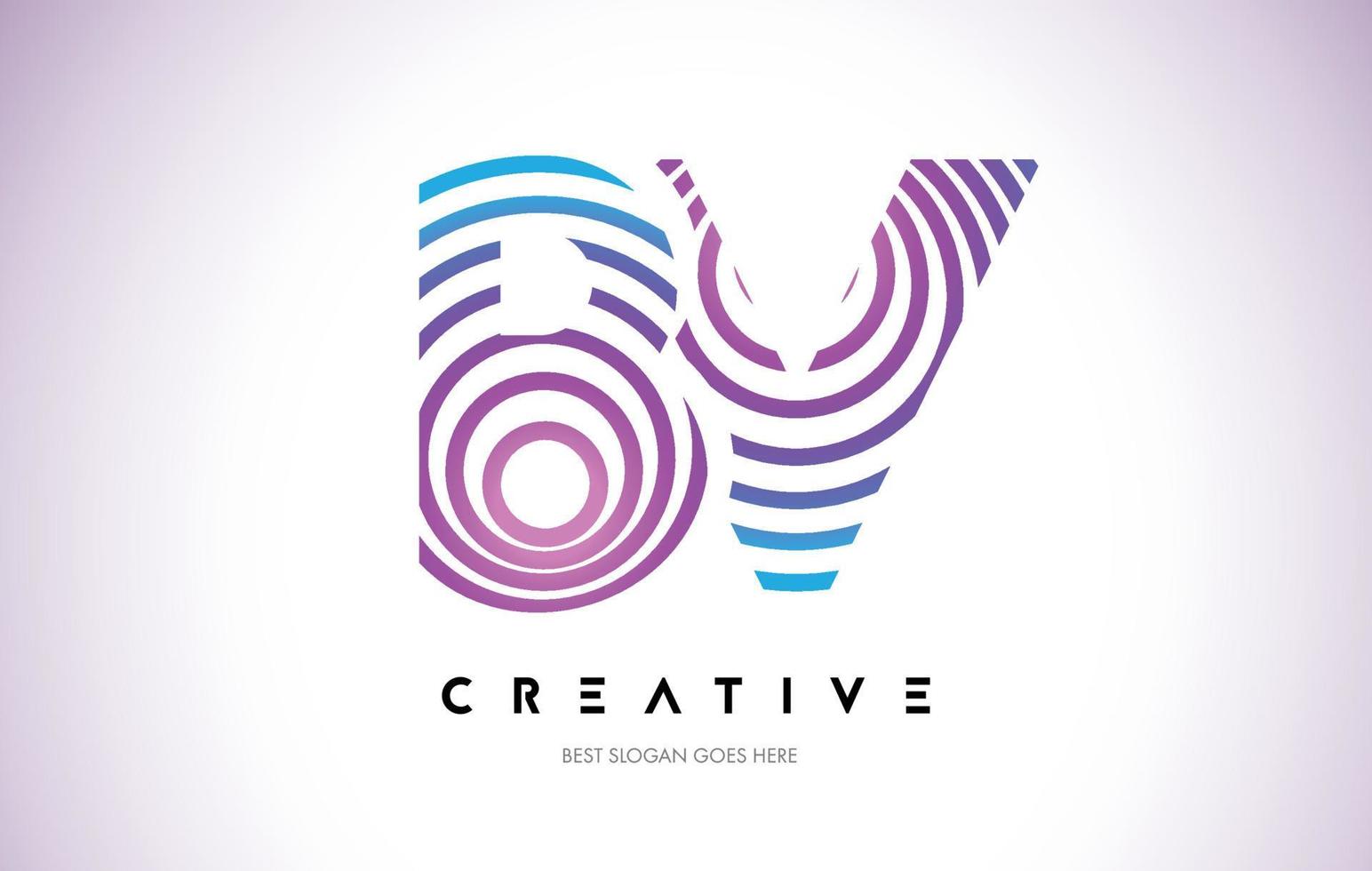 BV Lines Warp Logo Design. Letter Icon Made with Purple Circular Lines. vector
