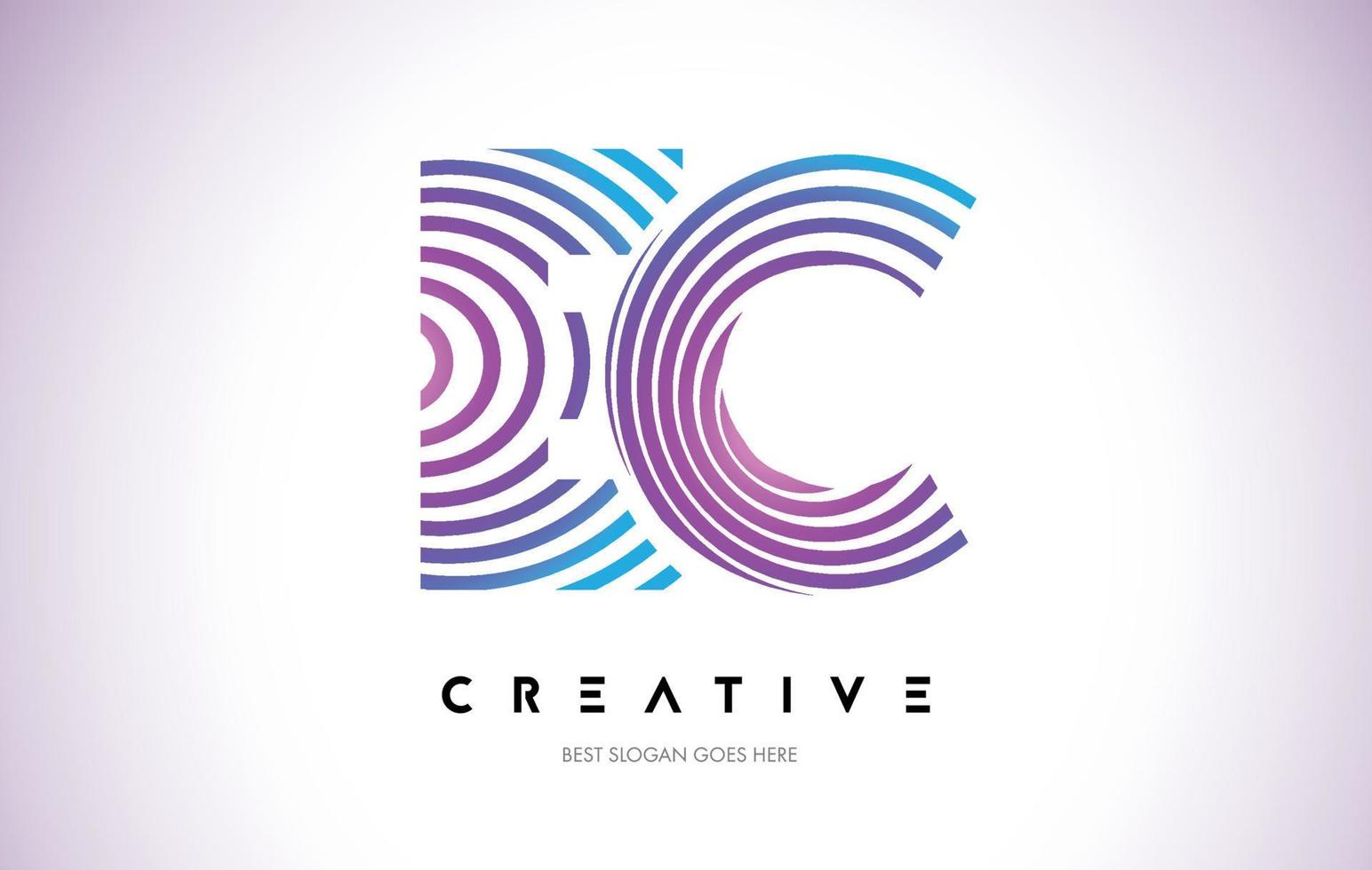 EC Lines Warp Logo Design. Letter Icon Made with Purple Circular Lines. vector