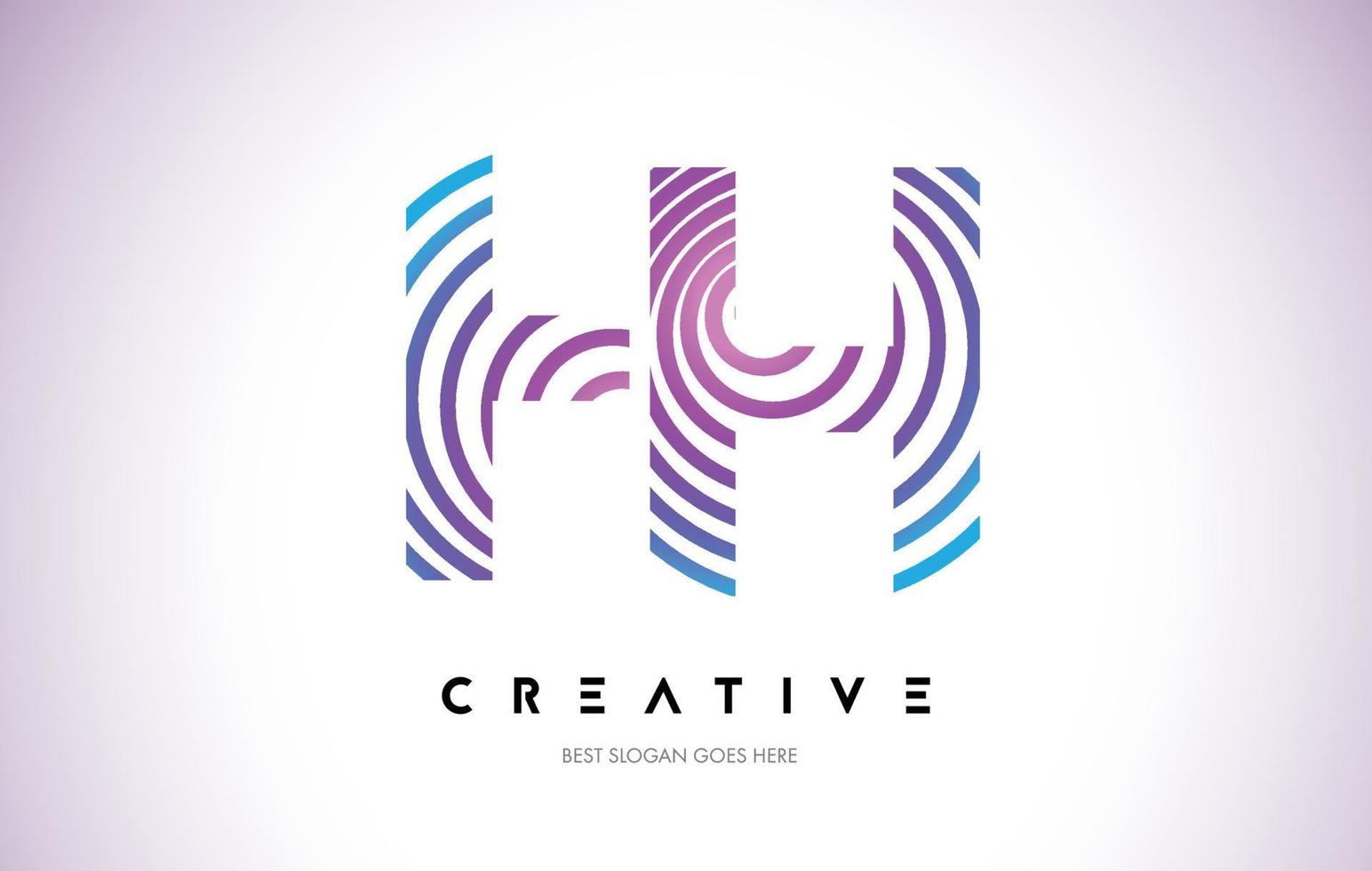 HH Lines Warp Logo Design. Letter Icon Made with Purple Circular Lines. vector