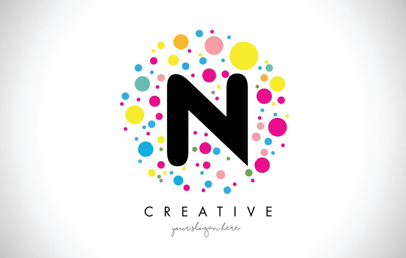 Diseño de logotipo de letra n burbuja puntos con burbujas de colores creativas. vector