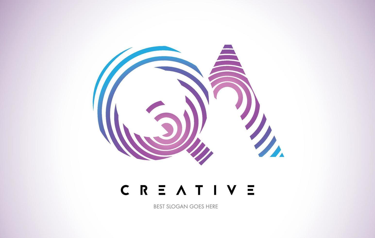 QA Lines Warp Logo Design. Letter Icon Made with Purple Circular Lines. vector