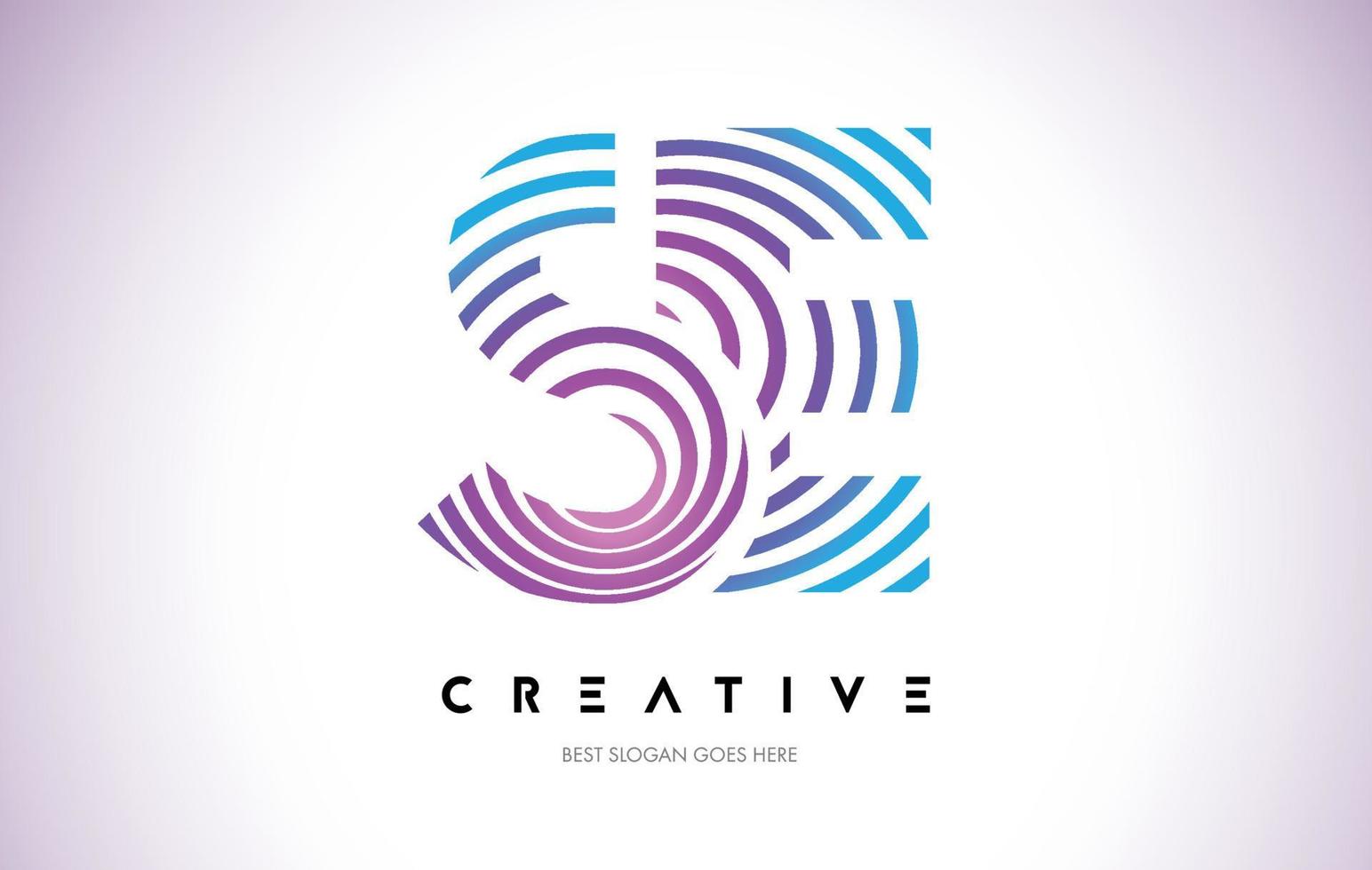 SE Lines Warp Logo Design. Letter Icon Made with Purple Circular Lines. vector