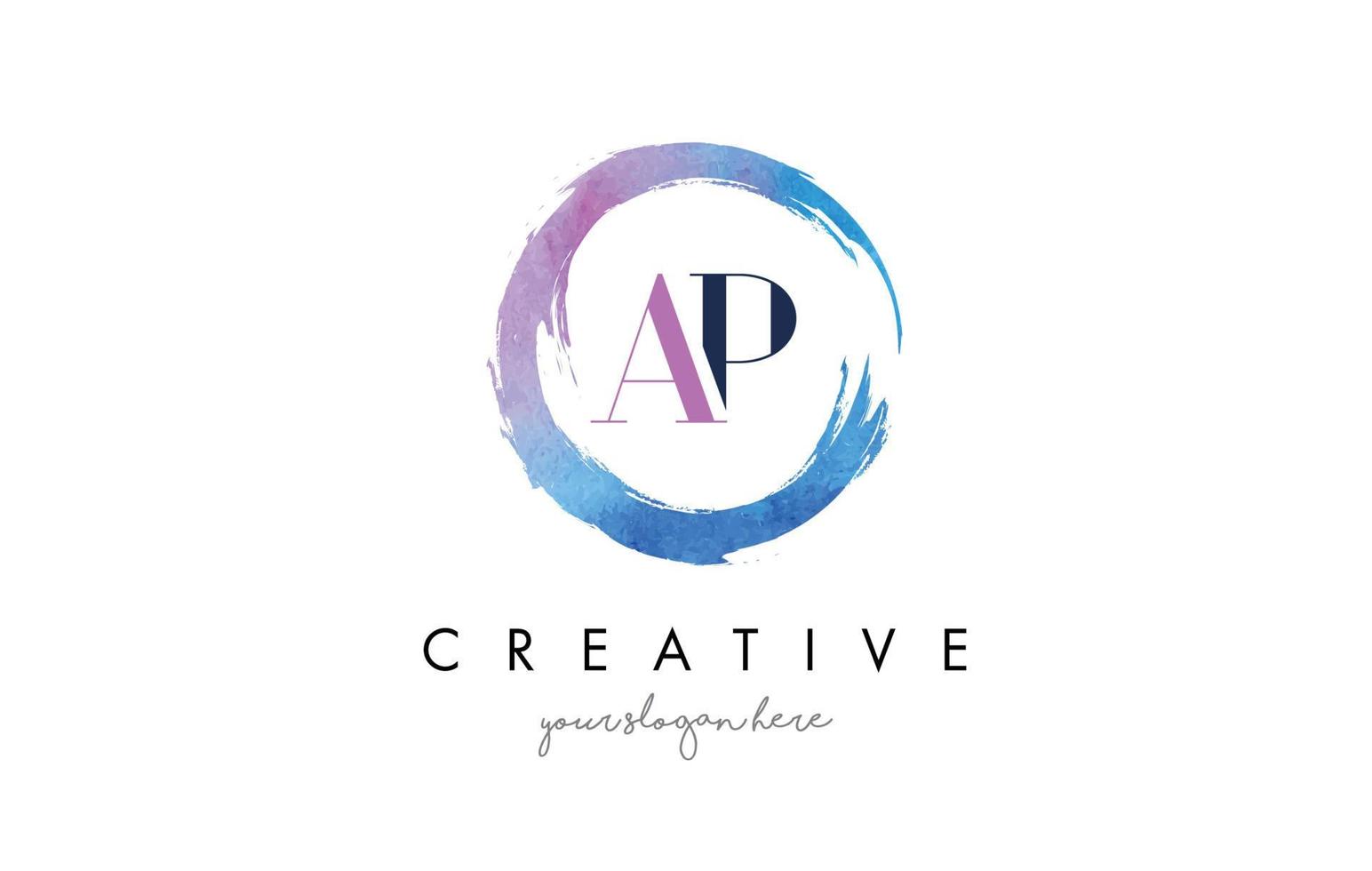 AP Letter Logo Circular Purple Splash Brush Concept. vector