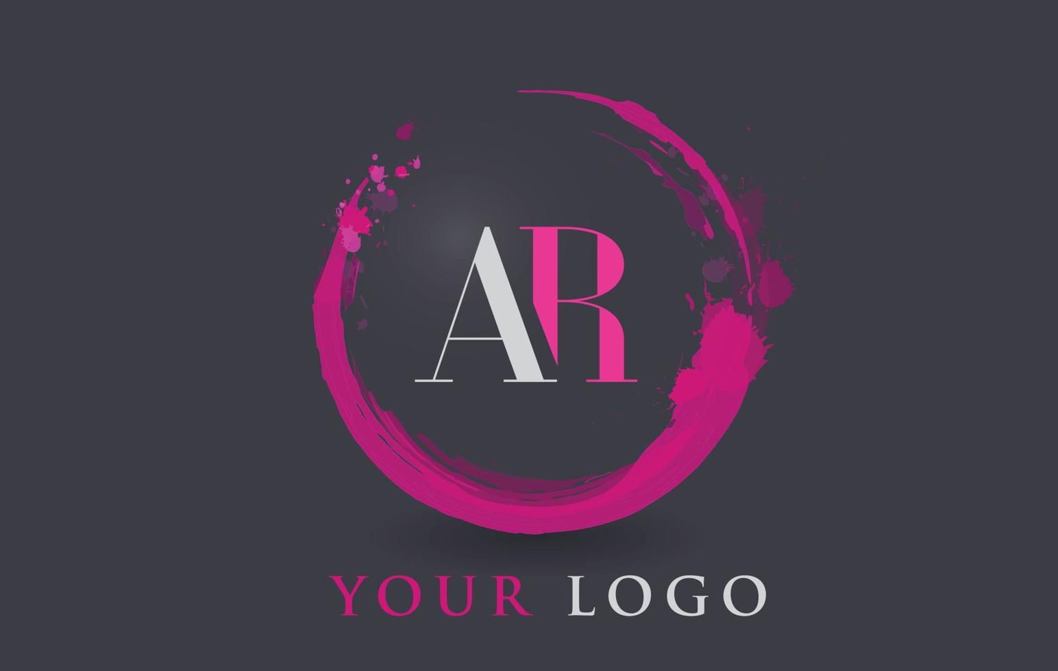 AR Letter Logo Circular Purple Splash Brush Concept. vector