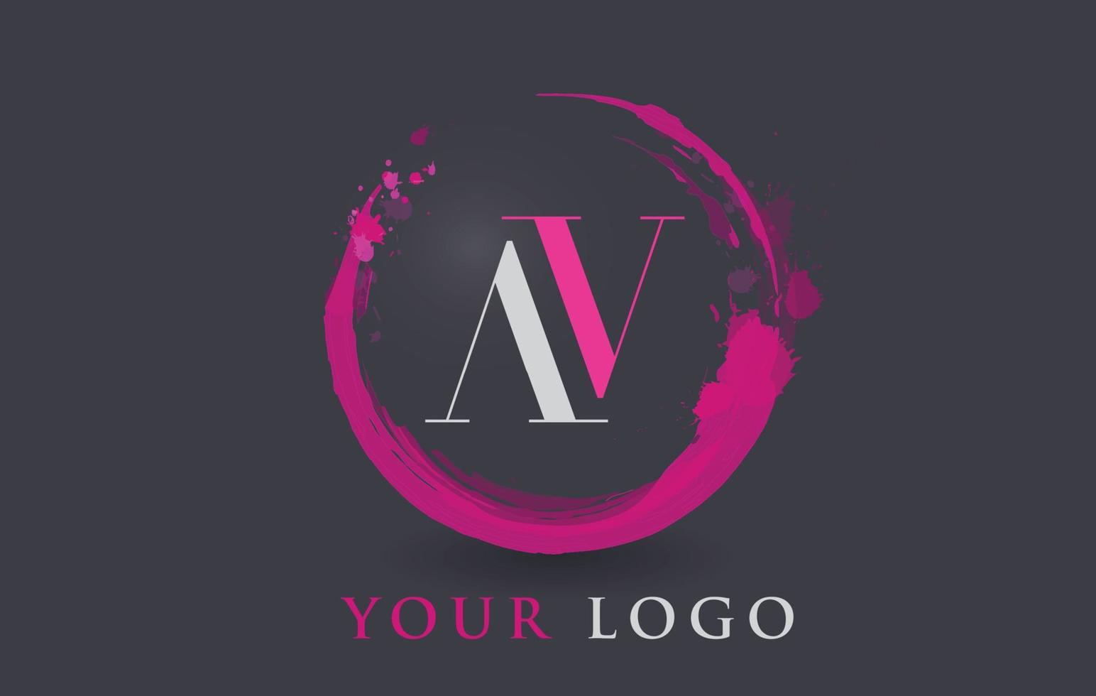 AV Letter Logo Circular Purple Splash Brush Concept. vector