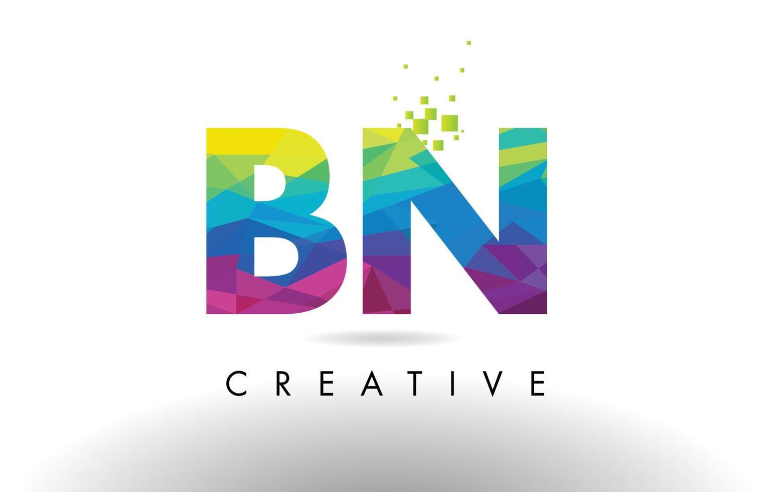 BN B N Colorful Letter Origami Triangles Design Vector. vector