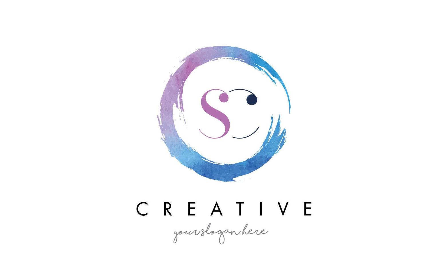 SC Letter Logo Circular Purple Splash Brush Concept. vector