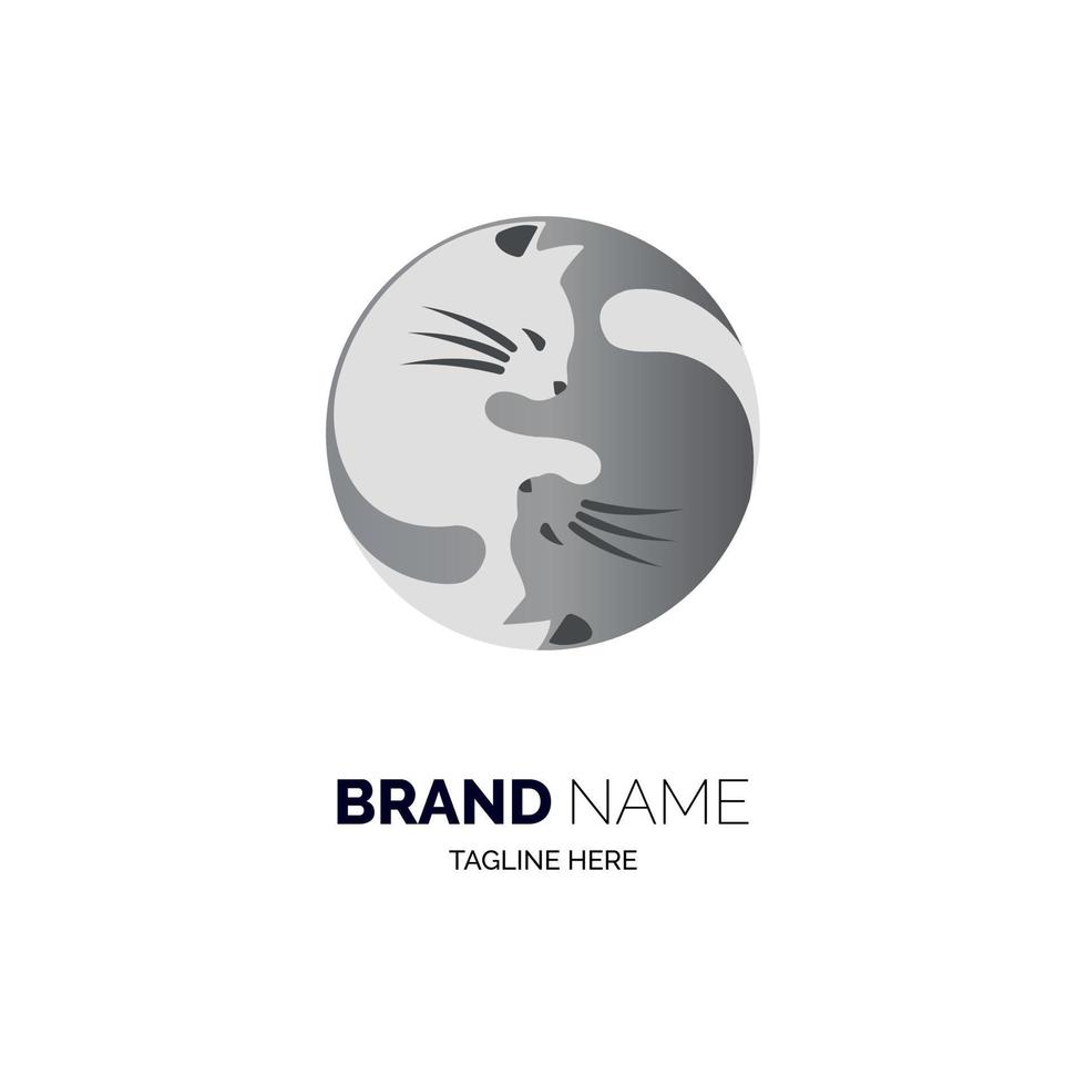 yin and yang cat logo template design for brand or company and other vector