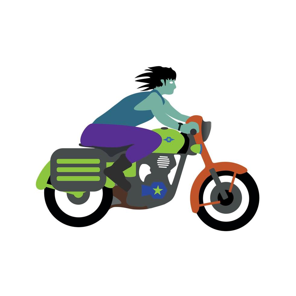 biker riding a custom japstyle  motorcycle vector flat illustration