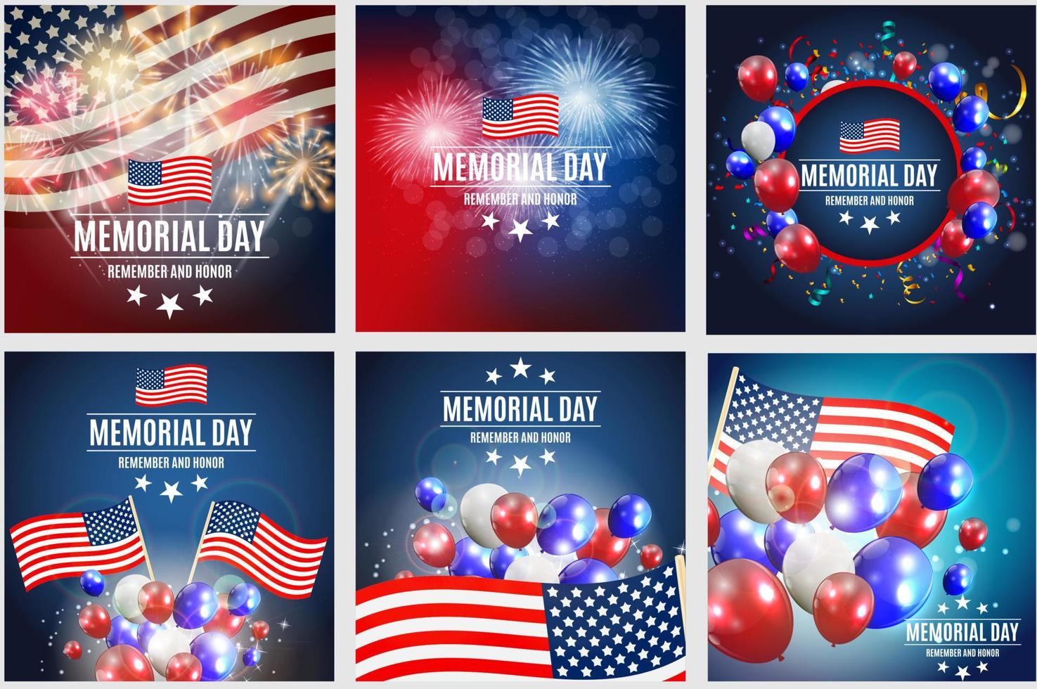 Memorial Day Background Template Vector Illustration Collection Set