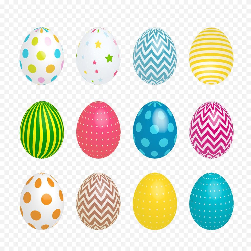 Beautiful painted eggs for Easter on transparent background. Vector Illustration