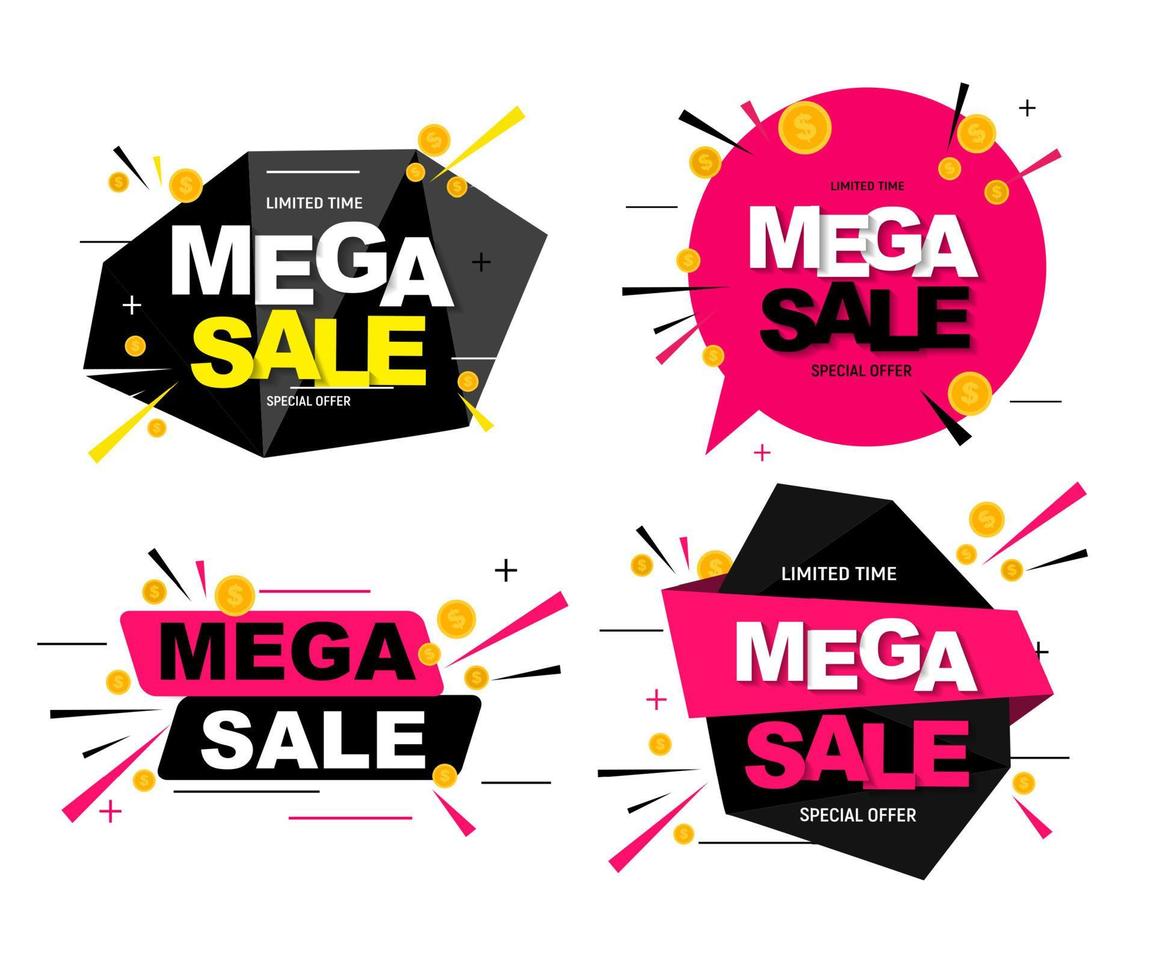 Abstract mega sale poster collection set. Vector illustration