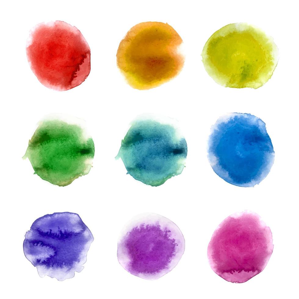 Rainbow watercolor paint stains backgrounds set. Vector Illustration