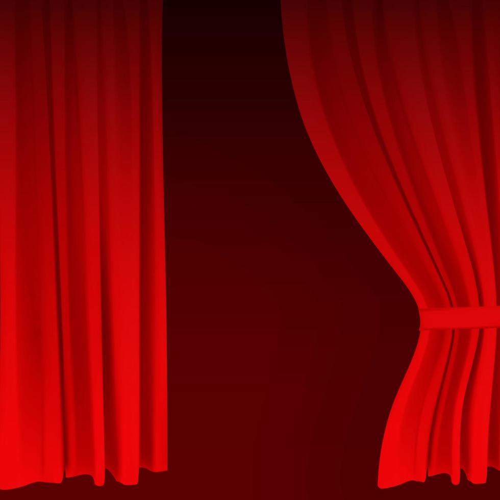 Realistic colorful red velvet curtain folded. Option curtain at home in the cinema. Vector Illustration.