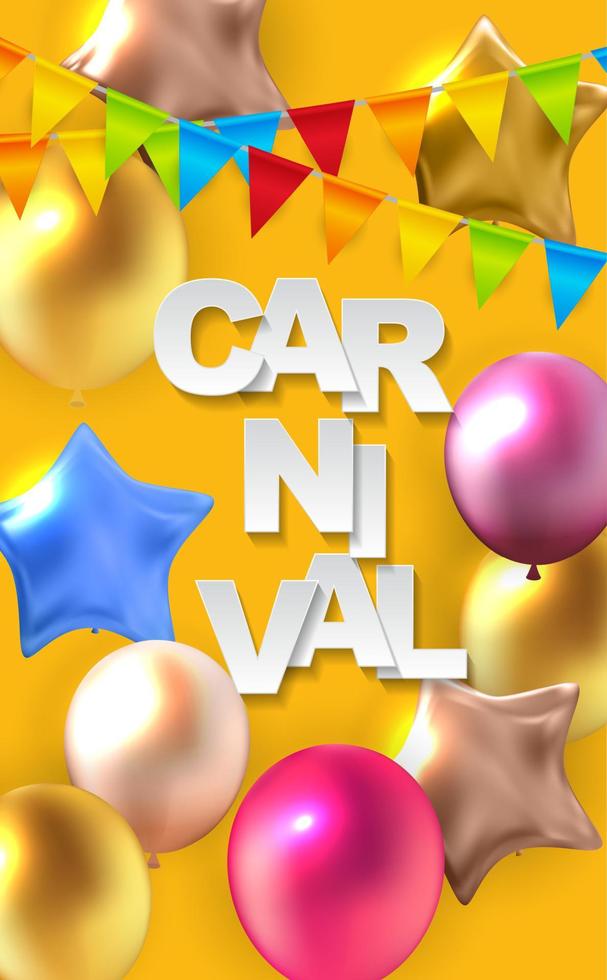 Carnival banner with bunting flags and flying balloons. Vector illustration