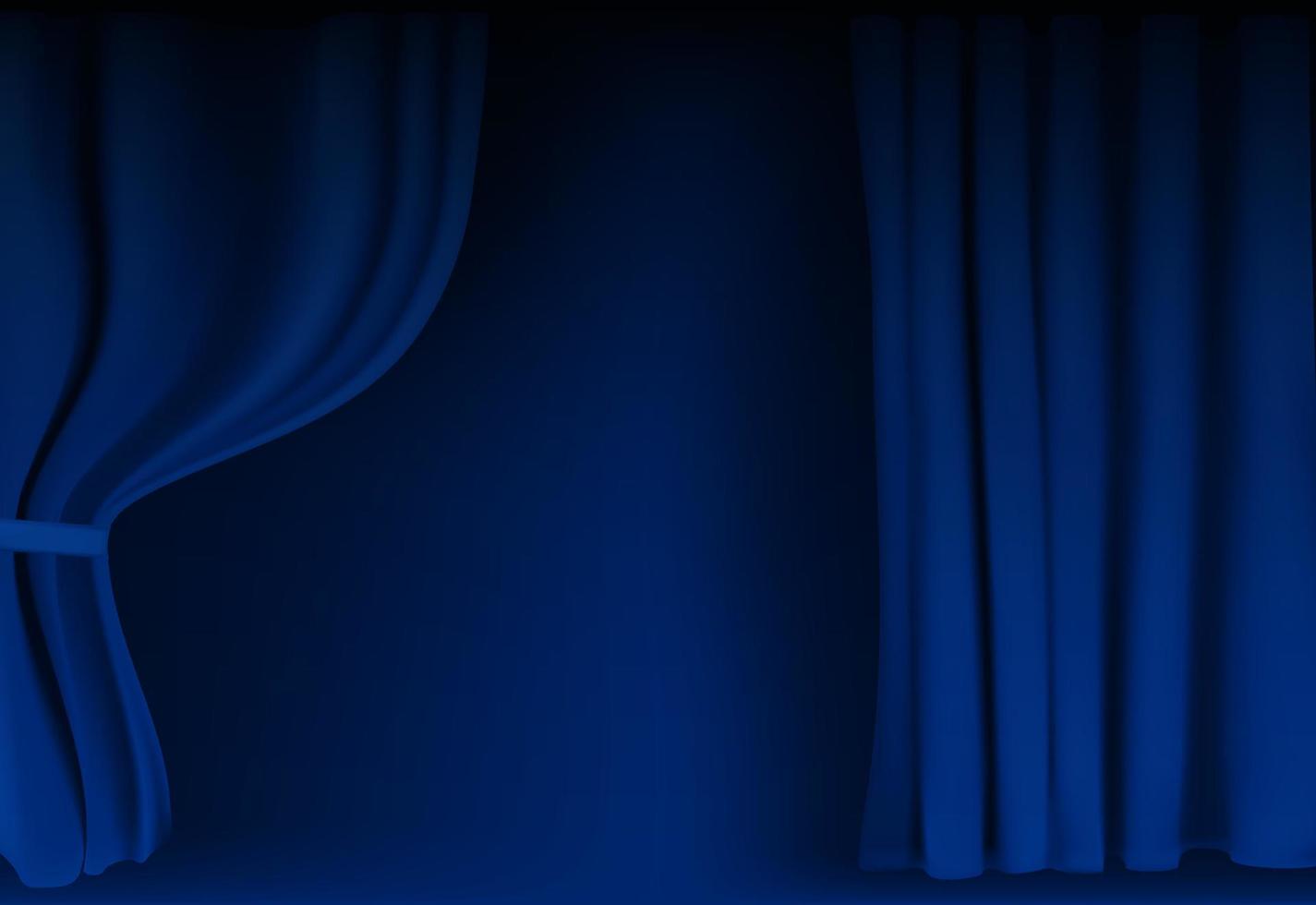 Realistic colorful blue velvet curtain folded. Option curtain at home in the cinema. Vector Illustration