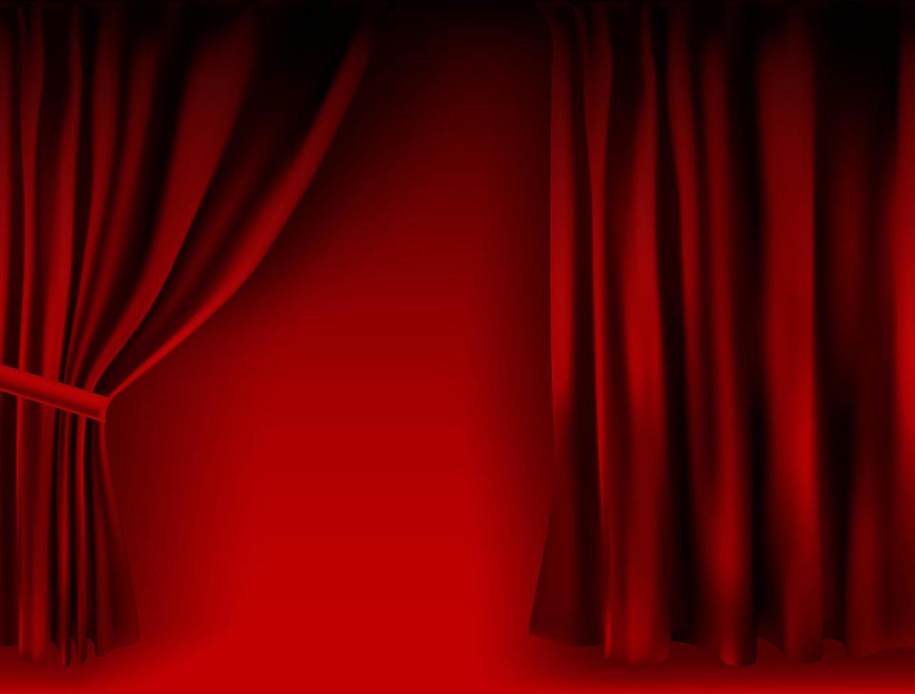 Realistic colorful red velvet curtain folded. Option curtain at home in the cinema. Vector Illustration.