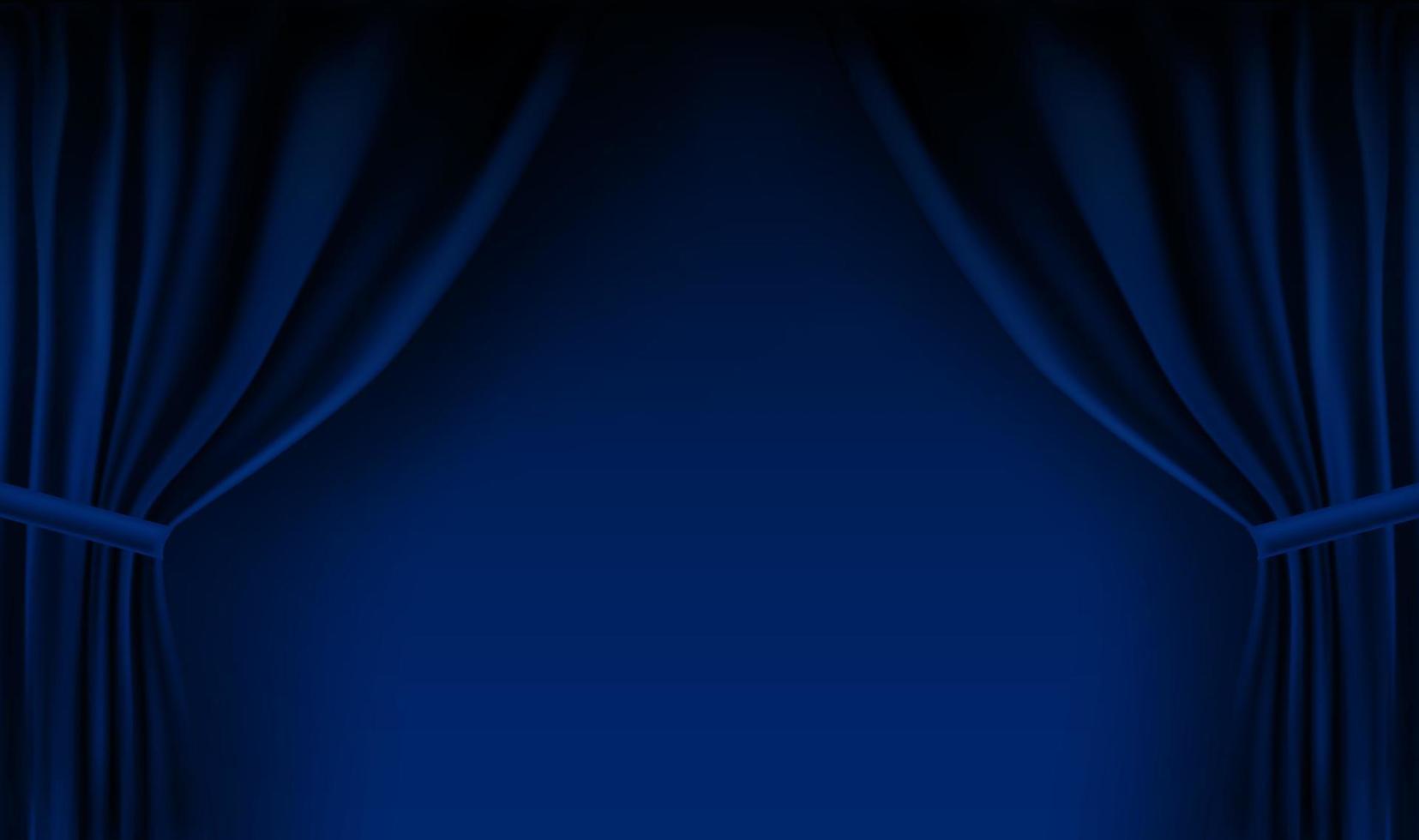 Realistic colorful blue velvet curtain folded. Option curtain at home in the cinema. Vector Illustration