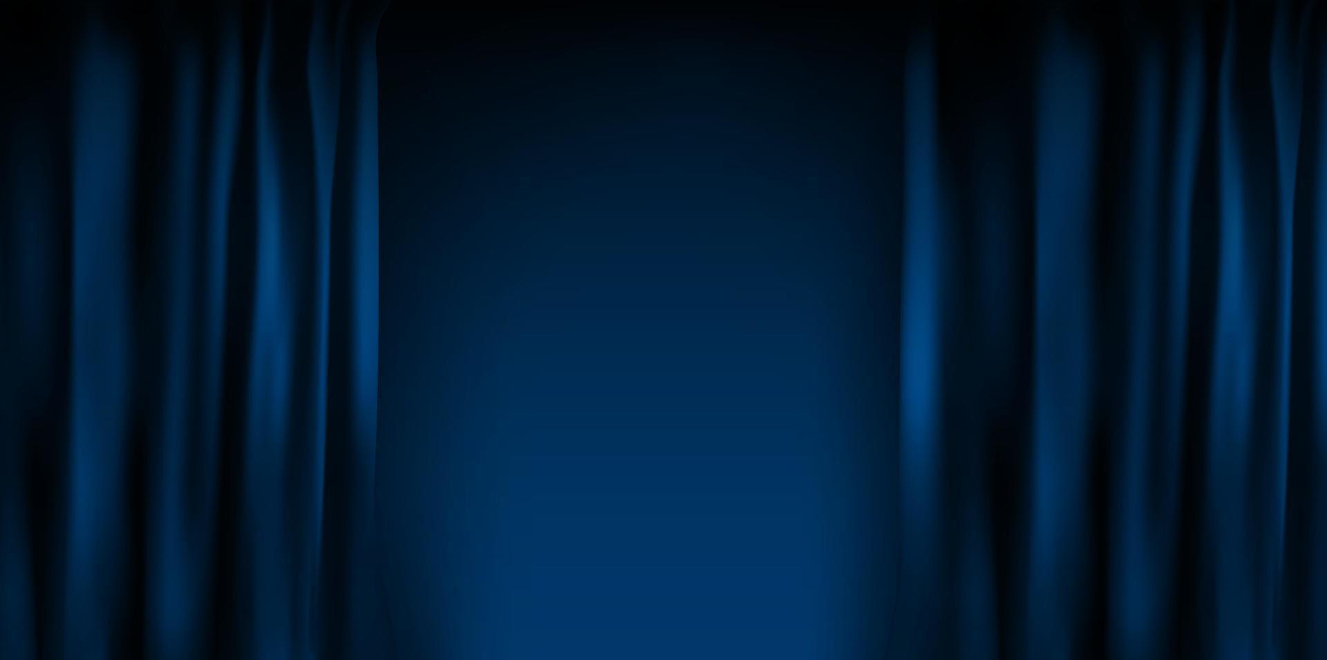 Realistic colorful blue velvet curtain folded. Option curtain at home in the cinema. Vector Illustration