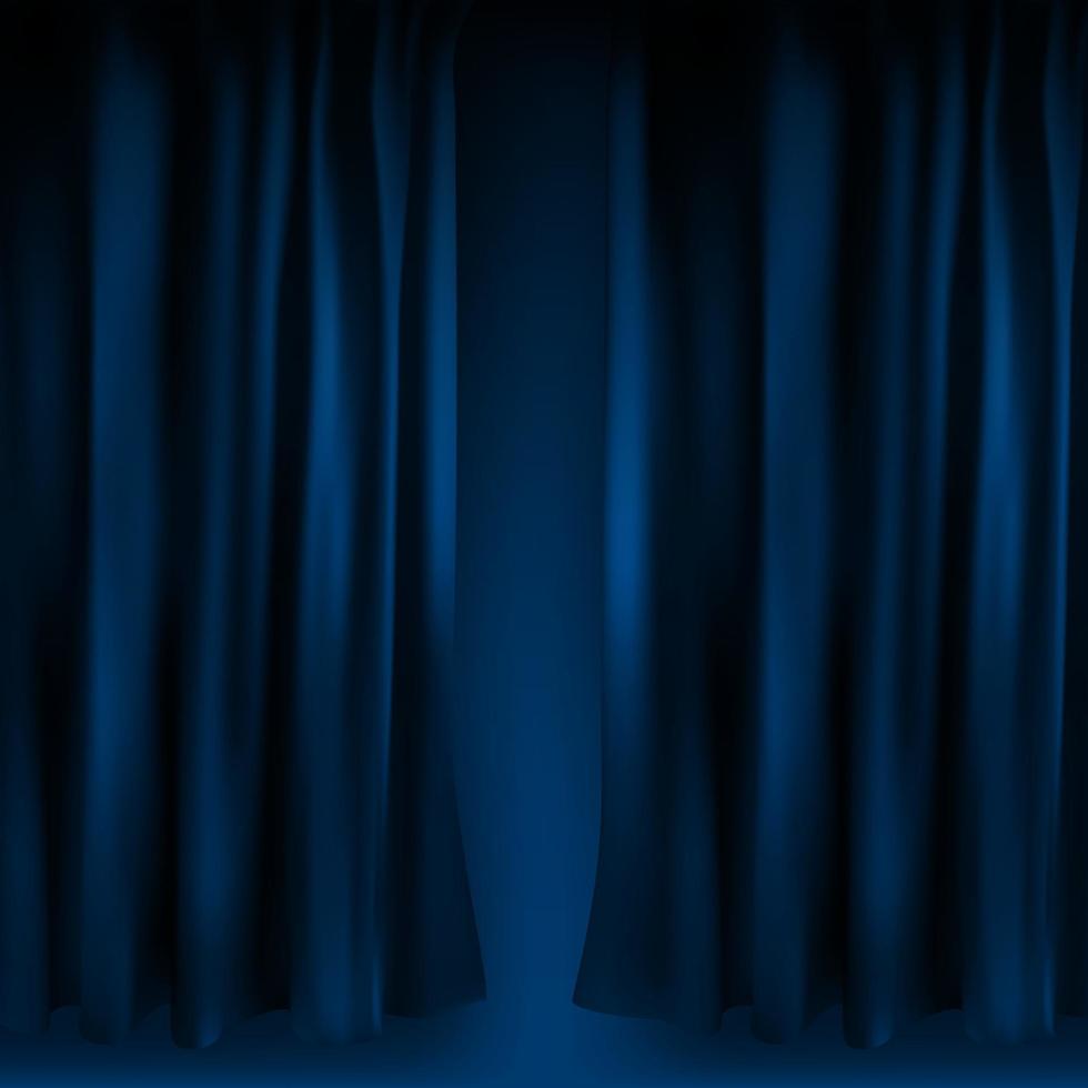 Realistic colorful blue velvet curtain folded. Option curtain at home in the cinema. Vector Illustration