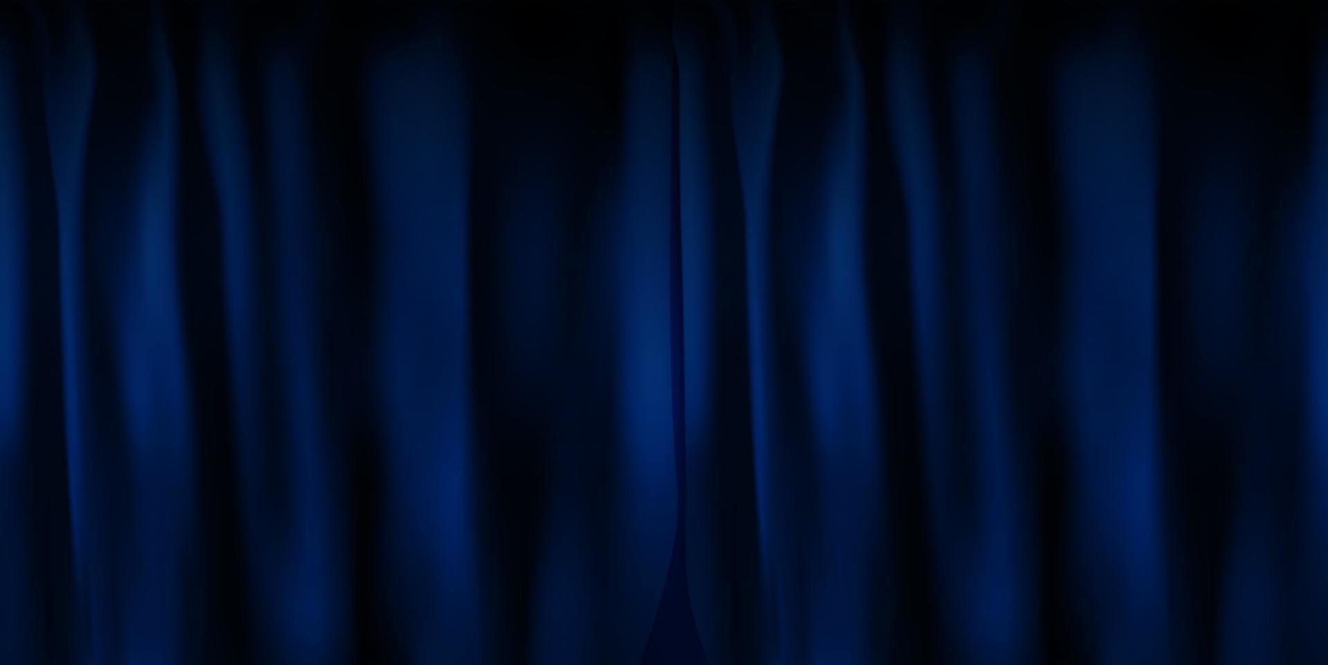 Realistic colorful blue velvet curtain folded. Option curtain at home in the cinema. Vector Illustration