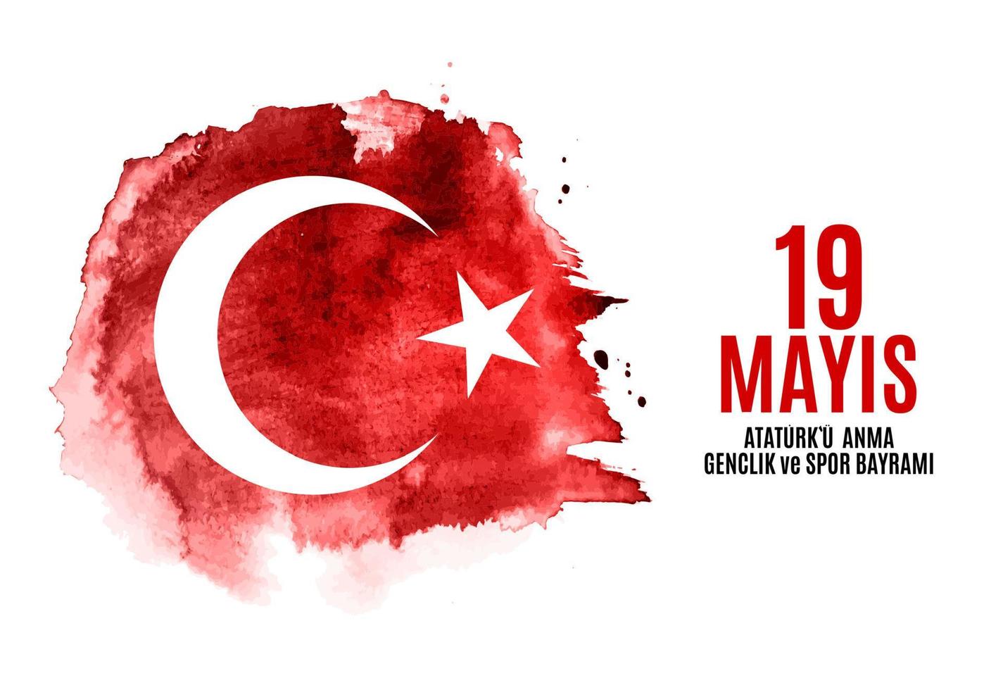 19th may commemoration of Ataturk, youth and sports day. Turkish Speak 19 mayis Ataturku anma, genclik ve spor bayrami. Turkish holiday greeting card. Vector Illustration