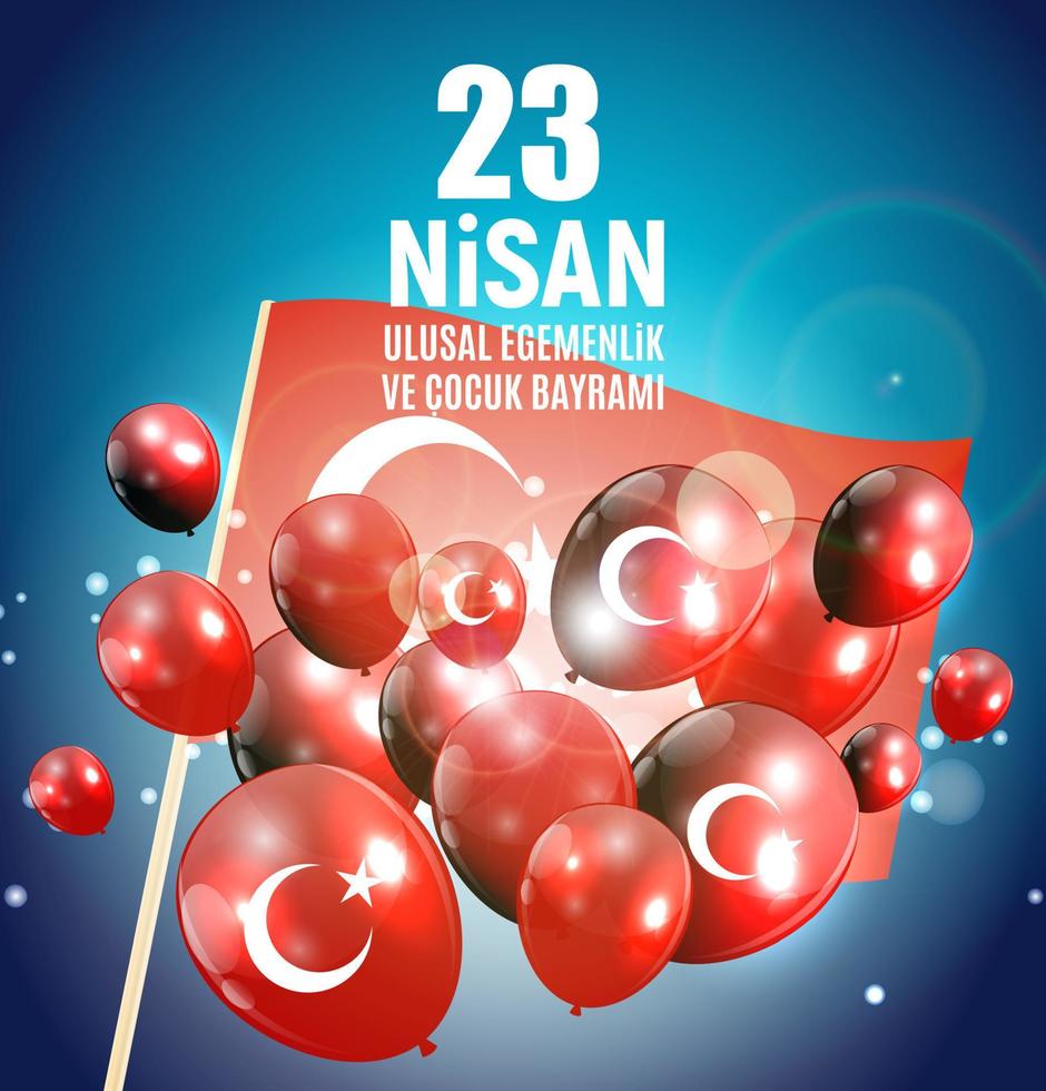 23 April Childrens day Turkish Speak 23 Nisan Cumhuriyet Bayrami. Vector Illustration