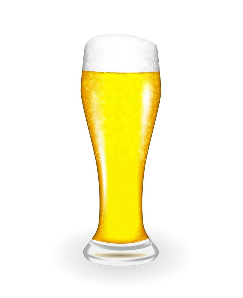 Naturalistic glass with fresh light cold beer in tall fouling. Vector Illustratiom