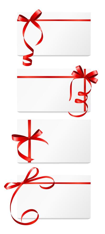 Gift Card with Red Ribbon and Bow Set. Vector illustration