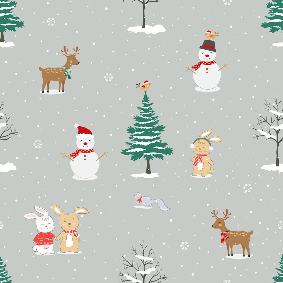 Winter forest seamless pattern with cute animals for decorative,fabric,textile,print or wallpaper vector