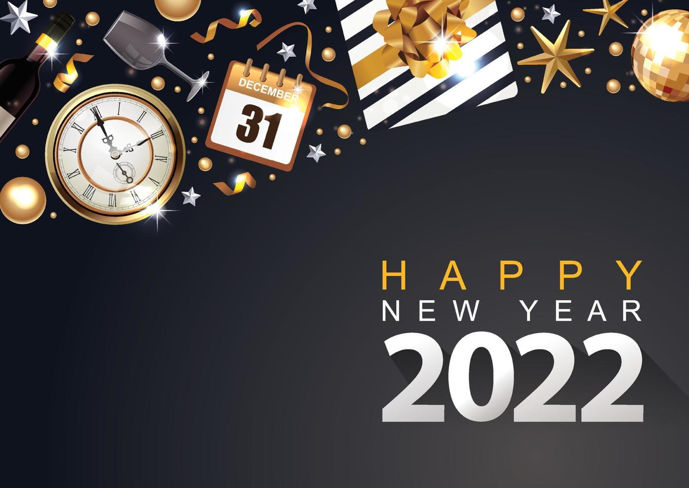 Happy New Year 2022.Black background with gold glitter confetti splatter texture. vector illustration