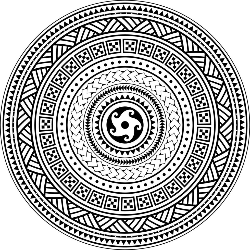Tribal Polynesian mandala design, geometric Hawaiian tattoo style pattern vector in black and white.