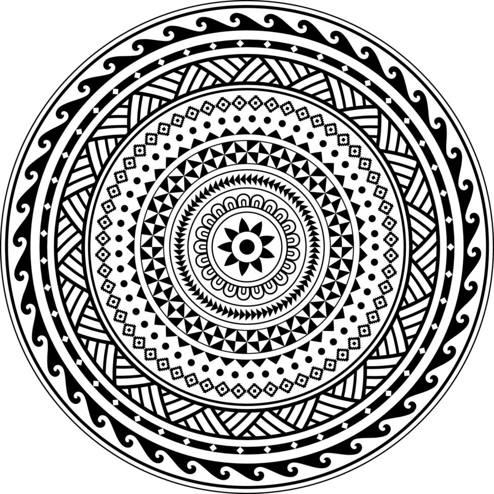 Tribal Polynesian mandala, Abstract Circular Polynesian Hawaiian style vector ornament design