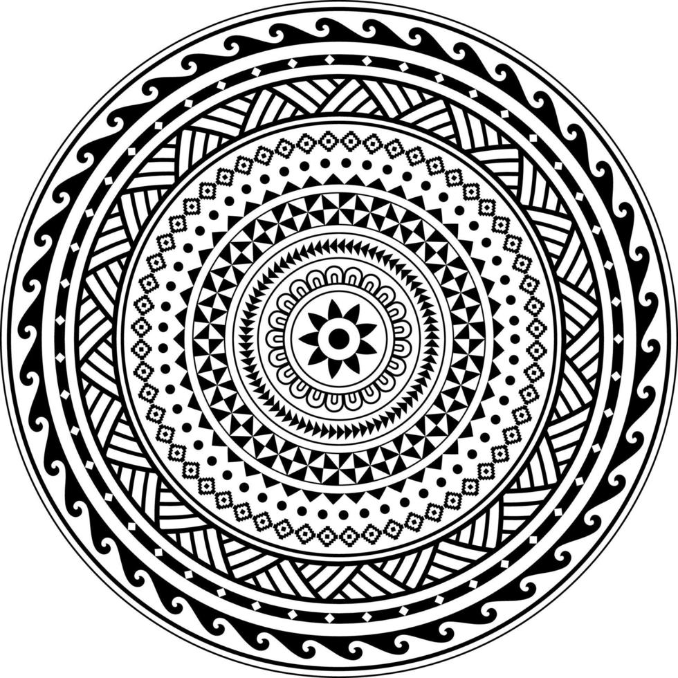 Tribal Polynesian mandala, Abstract Circular Polynesian Hawaiian style vector ornament design