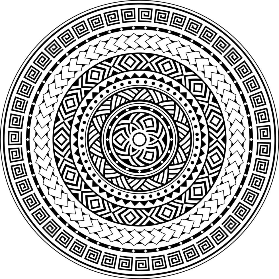 Polynesian geometric vector pattern mandala in Maori style, Hawaiian tribal background inspired by art traditional geometric art. background in black and white