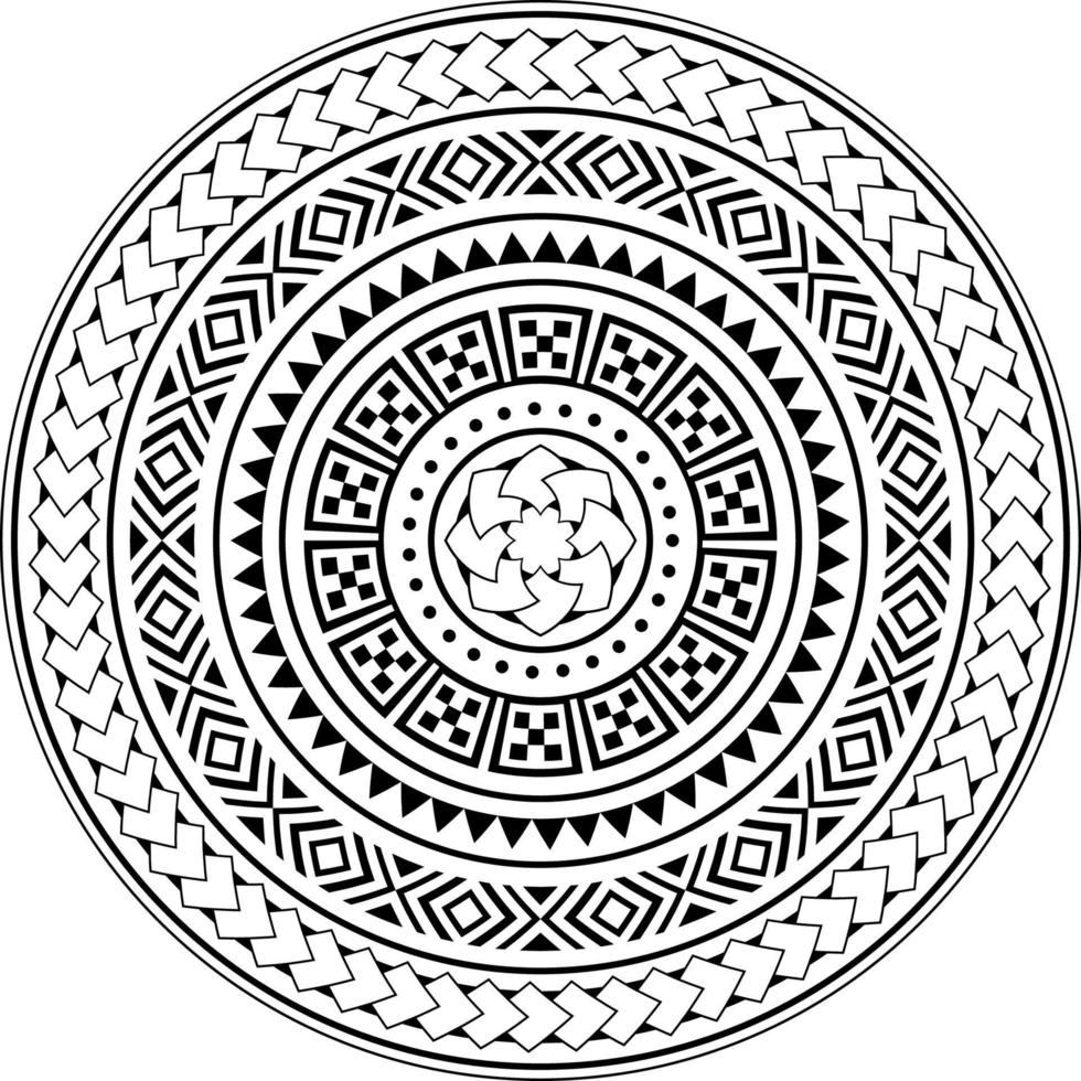 diseño de mandala tribal, estilo de tatuaje hawaiano polinesio, patrón redondo tribal inspirado en el arte geométrico tradicional. vector ornamento en blanco y negro, decoración de yoga, arte de la pared