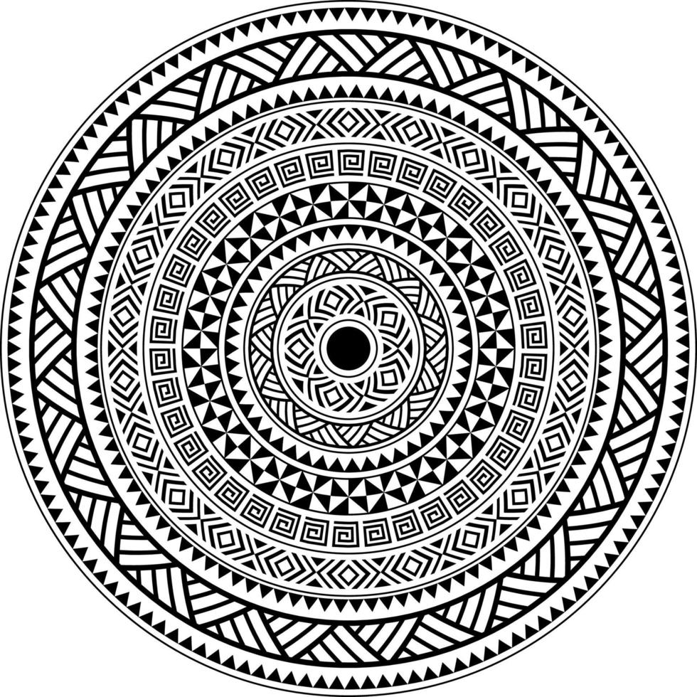 diseño de mandala polinesio tribal, ornamento geométrico del vector del modelo del estilo del tatuaje hawaiano en blanco y negro. diseño circular