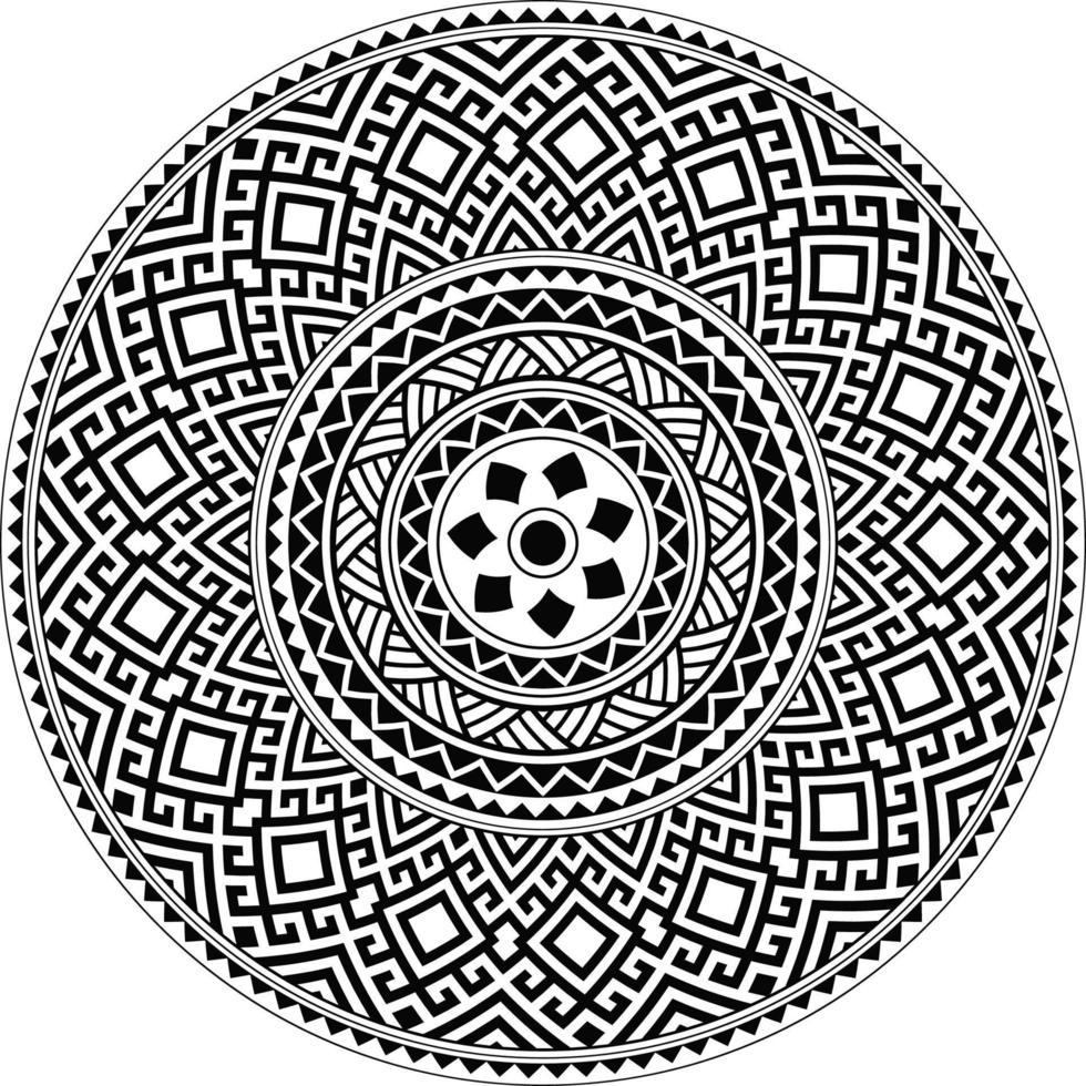 Tribal Polynesian mandala design, geometric Hawaiian tattoo style pattern vector in black and white. Circular Design