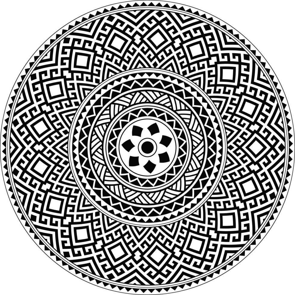 diseño de mandala polinesio tribal, vector de patrón de estilo de tatuaje hawaiano geométrico en blanco y negro. diseño circular