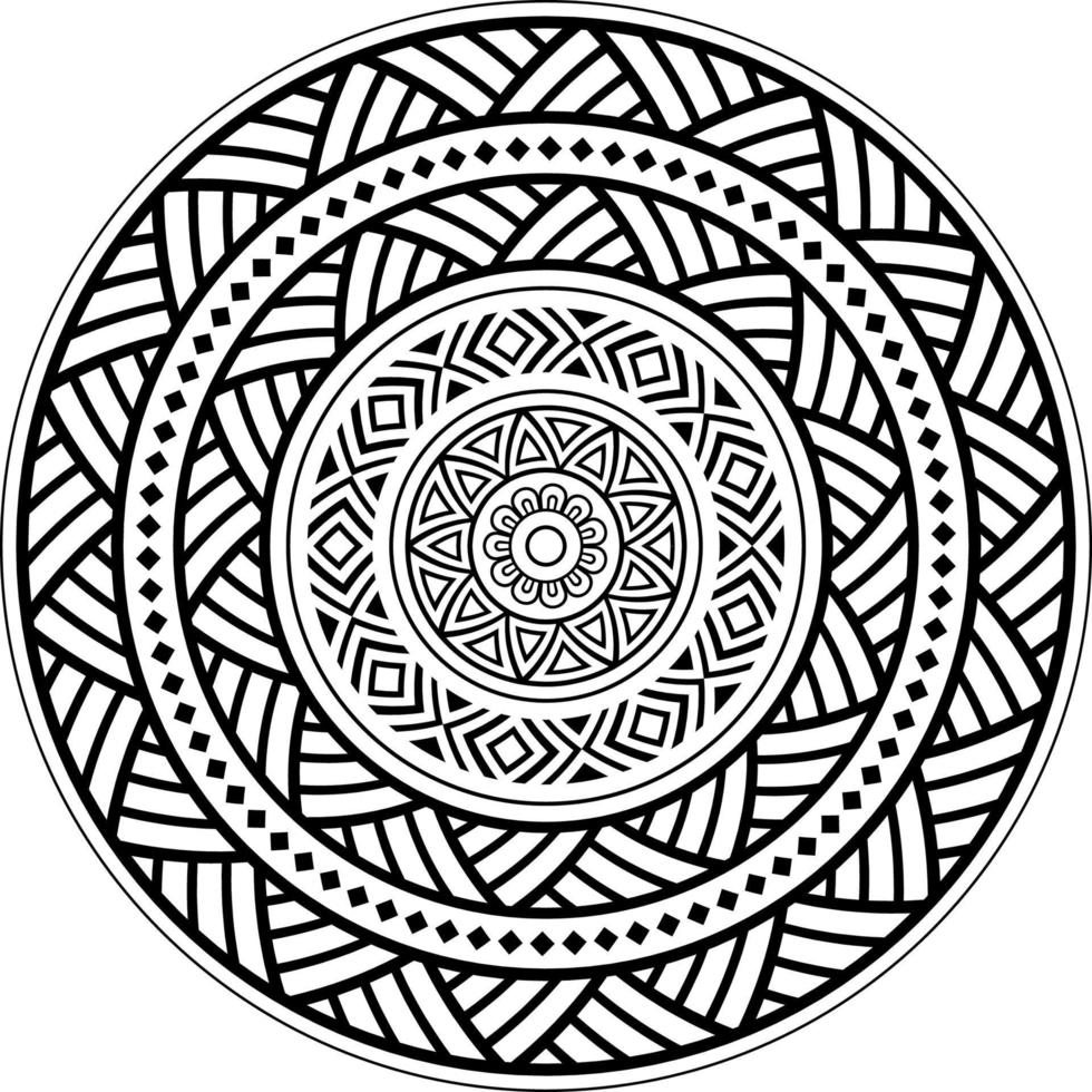 Tribal Polynesian mandala design, geometric Hawaiian tattoo style pattern vector ornament in black and white