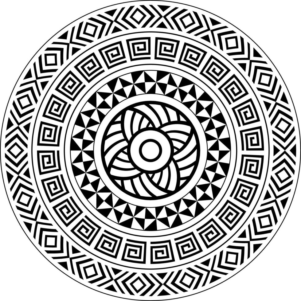 Tribal Mandala, Abstract Circular Tribal Polynesian mandala, Geometric Polynesian Hawaiian style vector ornament