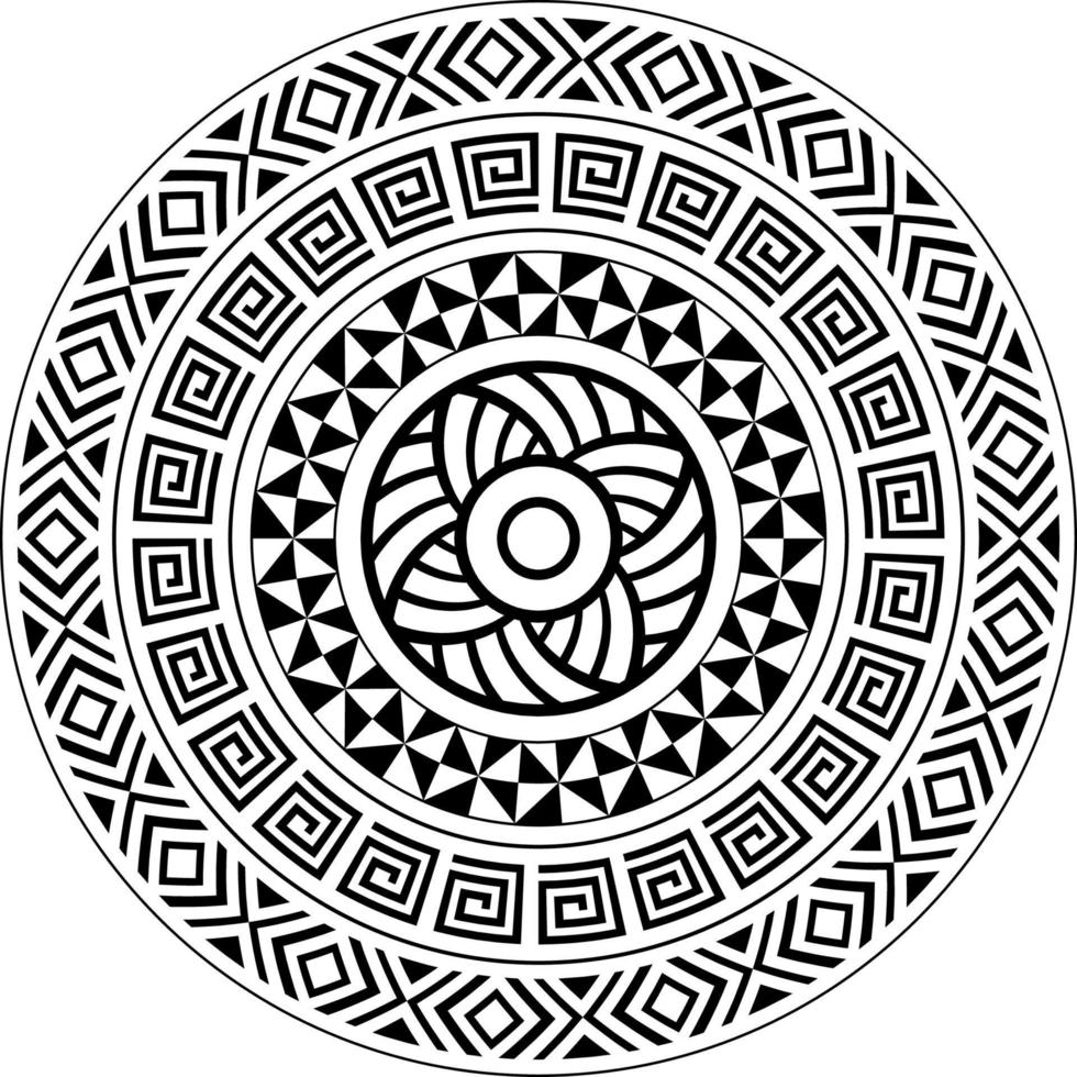 Tribal Mandala, Abstract Circular Tribal Polynesian mandala, Geometric Polynesian Hawaiian style vector ornament