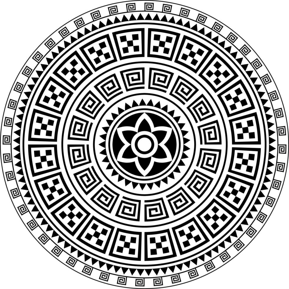Tribal geometric mandala vector design, Polynesian Hawaiian tattoo style Boho mandala illustration in black and white for wall art design, decoration