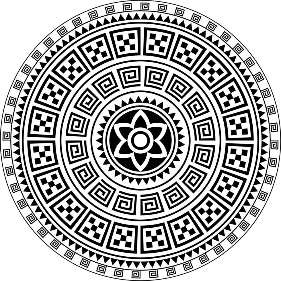 Tribal geometric mandala vector design, Polynesian Hawaiian tattoo style Boho mandala illustration in black and white for wall art design, decoration