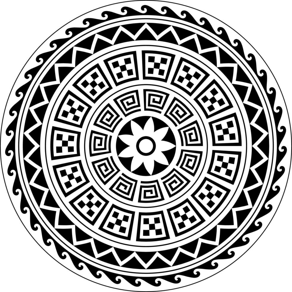 Tribal Mandala, Abstract Circular Tribal Polynesian mandala, Geometric Polynesian Hawaiian style vector ornament