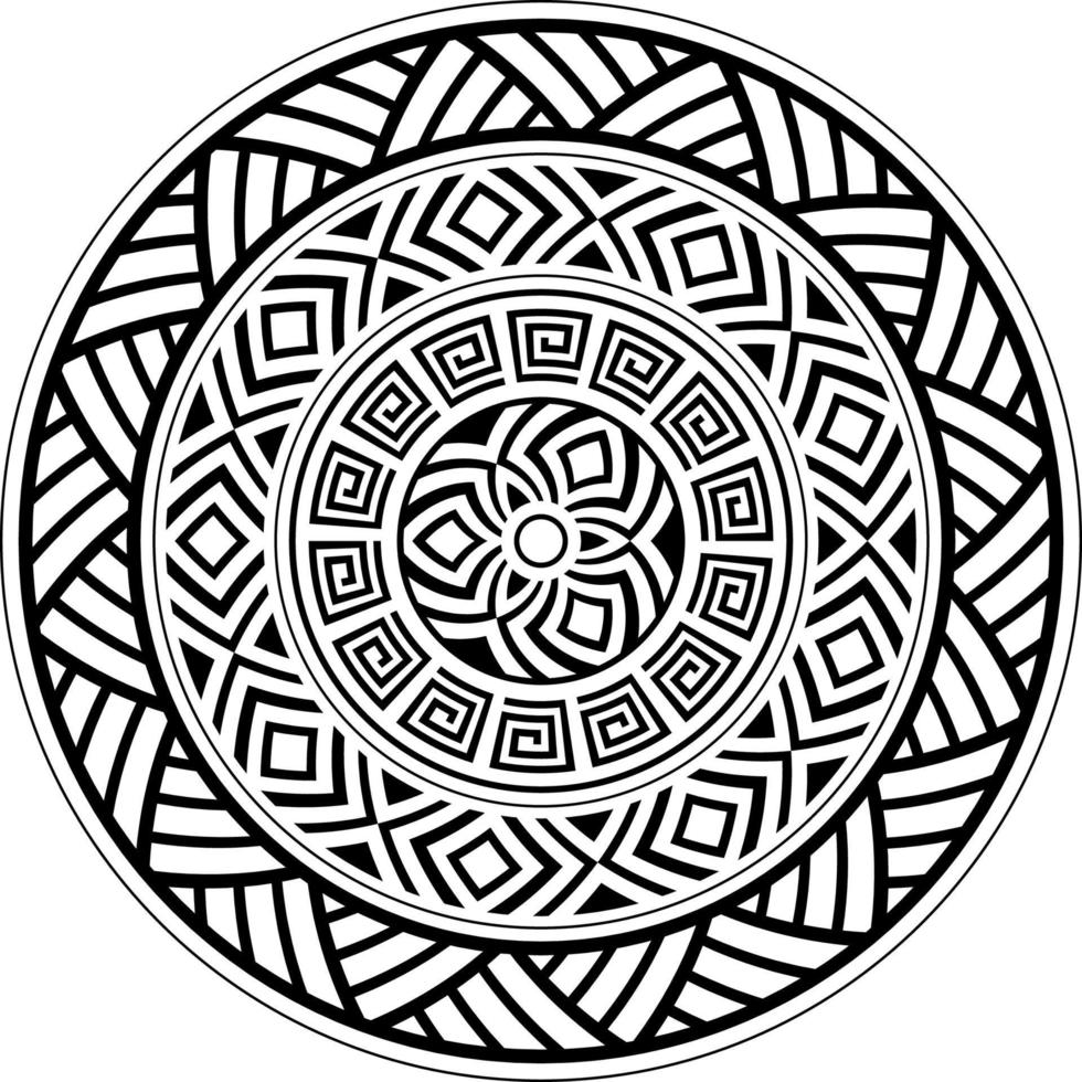 Tribal mandala ornament vector design, geometric Hawaiian style pattern in black and white. mandala illustration, monochrome design inspired by traditional art for yoga decoration
