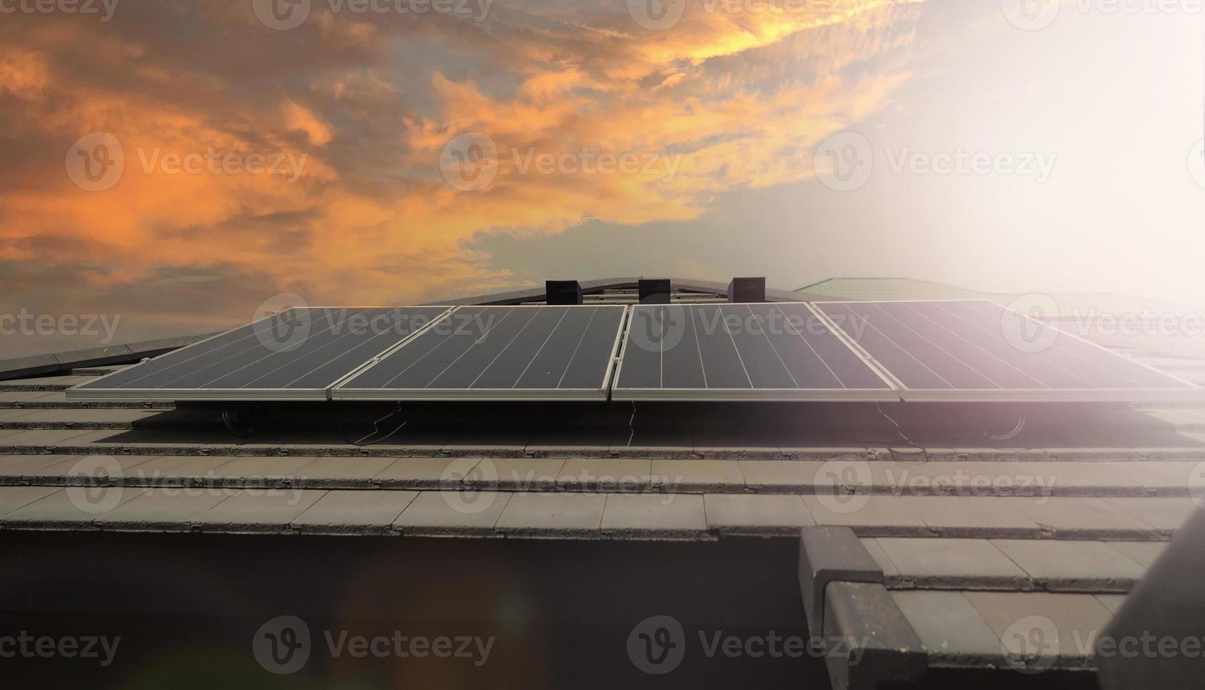 Photovoltaic. Solarcell panel. Solar roof power plant on the roof photo