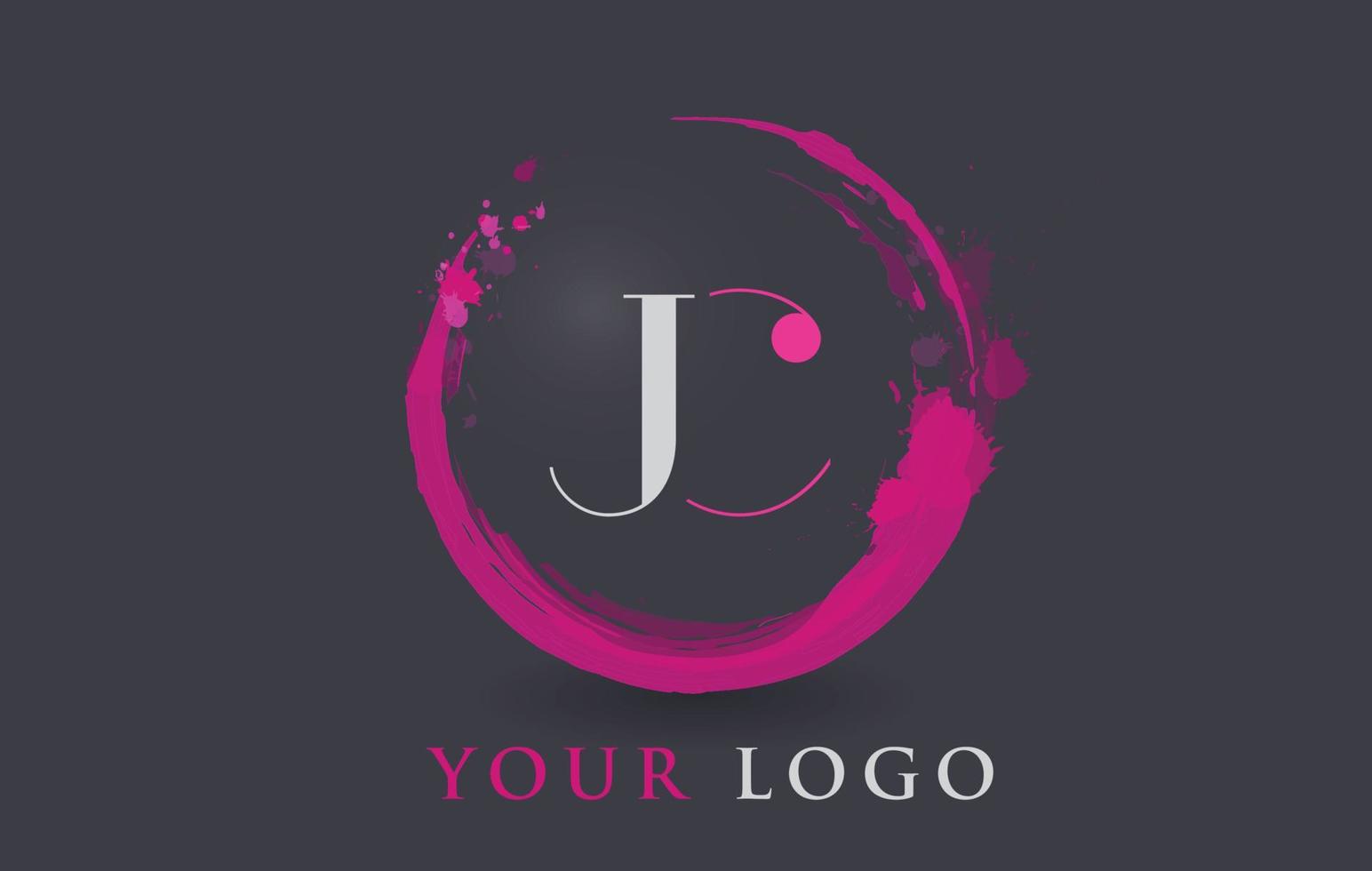 JC Letter Logo Circular Purple Splash Brush Concept. vector